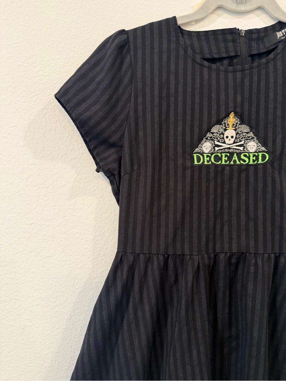 DISTURBIA “Deceased” Embroidered Striped Mini Skater Dress with pockets size 4 - Picture 6 of 7